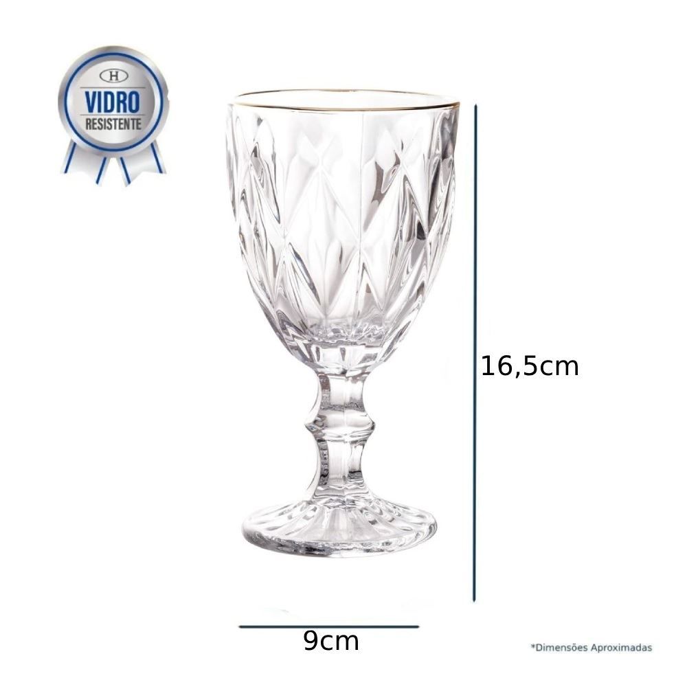 Taça De Água Com Filete Dourado Diamond Lyor 325Ml - Vidro