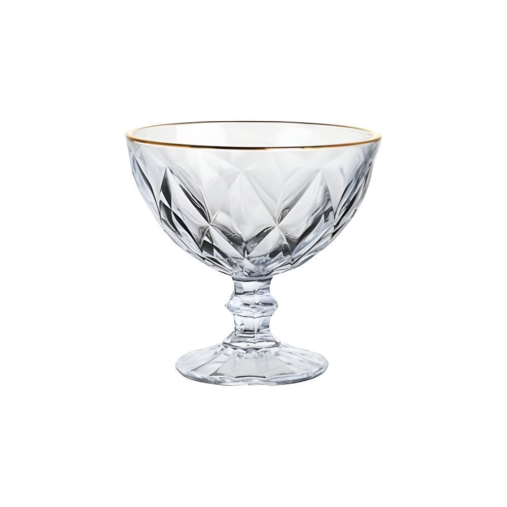 Taça De Sobremesa Diamante Com Filete Dourado 250 Ml - Transparente