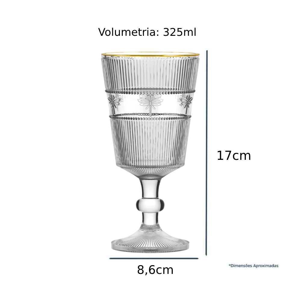 Taça Libélula Filete Dourado L'hermitage 325Ml - Vidro