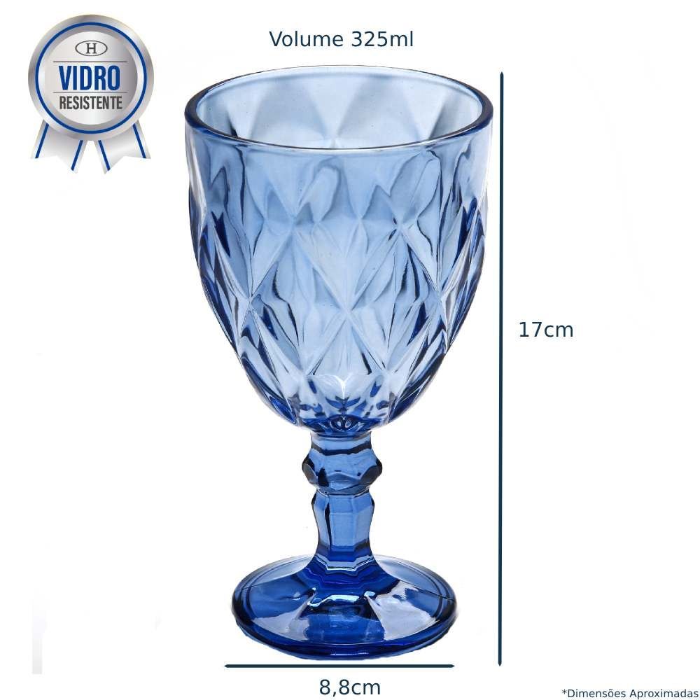 Taça Para Água Vidro Diamond Lyor 325Ml - Azul