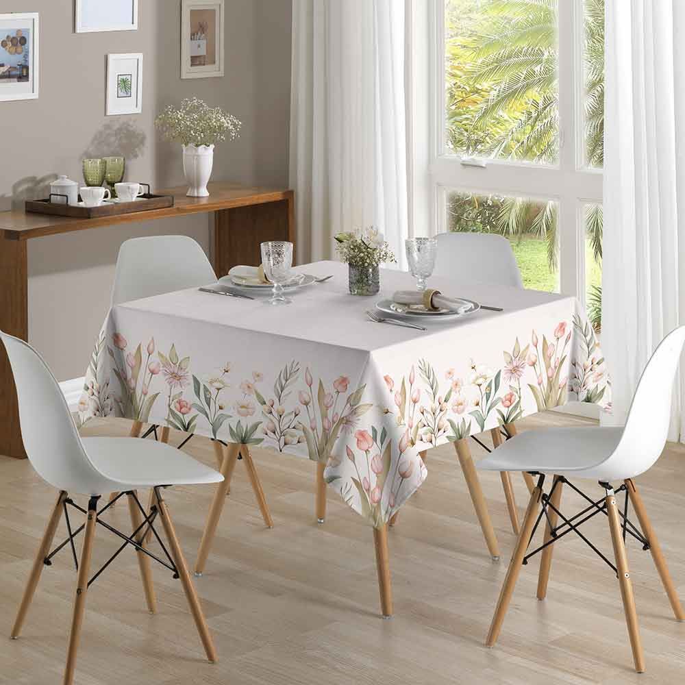 Toalha De Mesa 1,40 X 1,40M Clean Renova Döhler - Flores Salmão