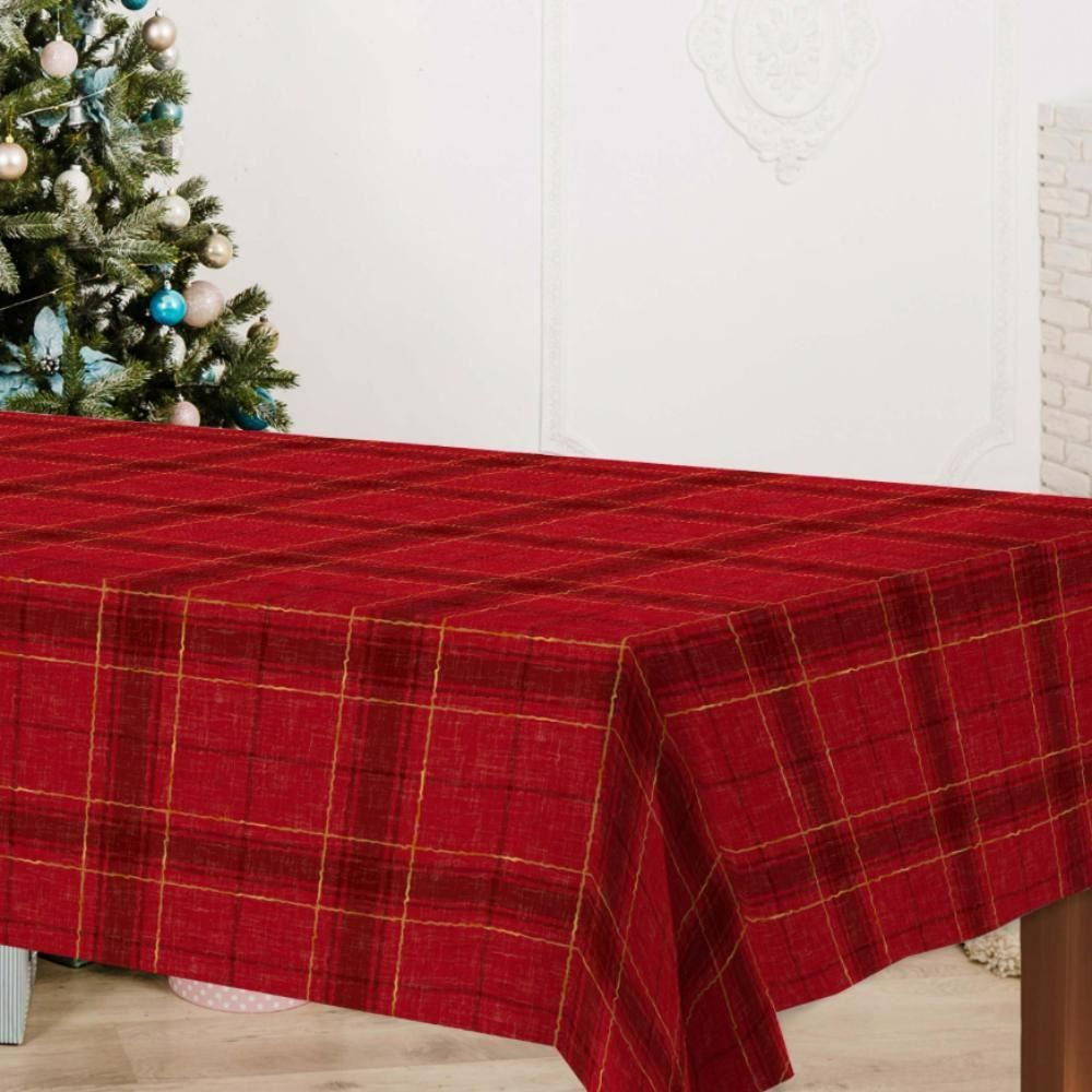 Toalha De Mesa Natalina 1,40X1,40 M Natal Encantado Havan Casa - Xadrez Vermelho