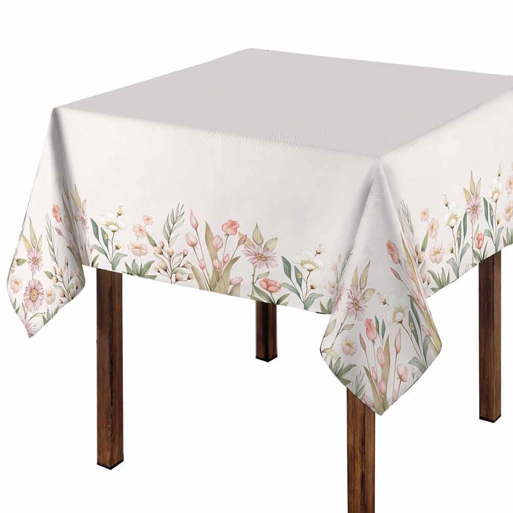 Toalha De Mesa Retangular 1,80X1,80 M Clean Renova Döhler - Flores Salmão