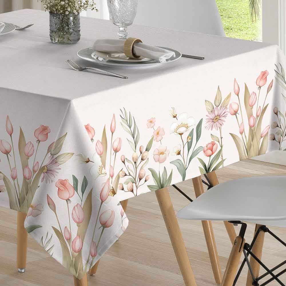 Toalha De Mesa Retangular 1,80X1,80 M Clean Renova Döhler - Flores Salmão