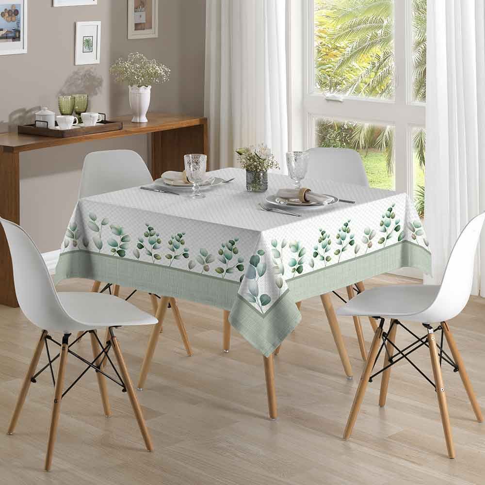 Toalha De Mesa Retangular 1,80X1,80 M Clean Renova Döhler - Folhas Verdes