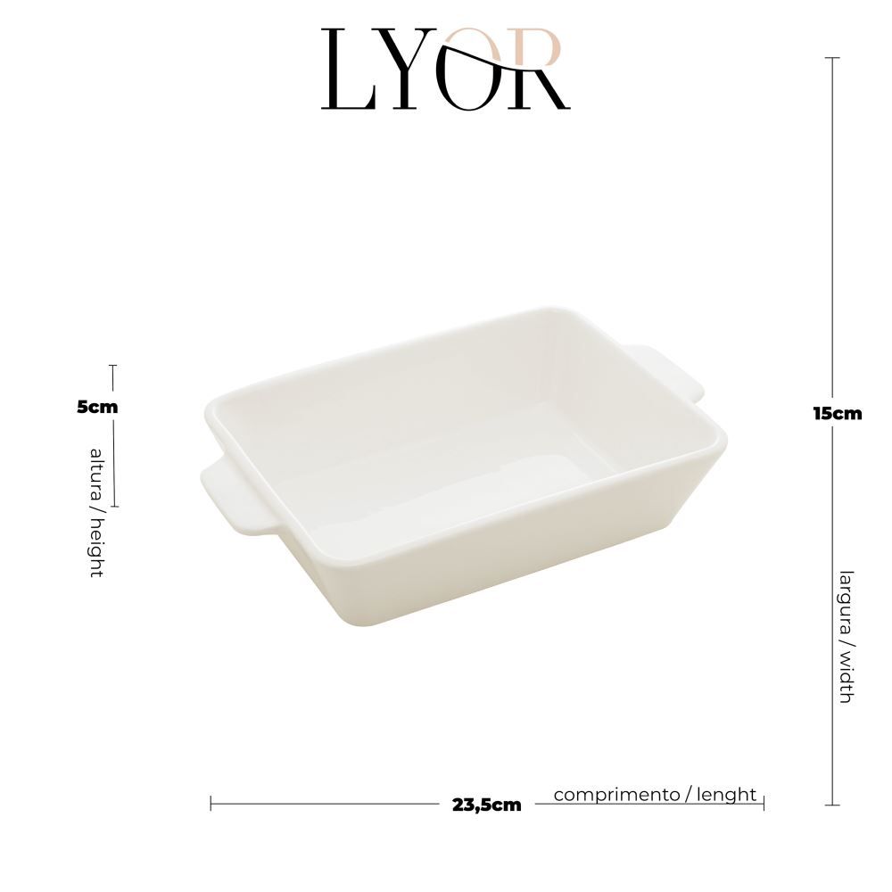Travessa De Porcelana Com Alça 800Ml Lyor - BASIC BRANCO