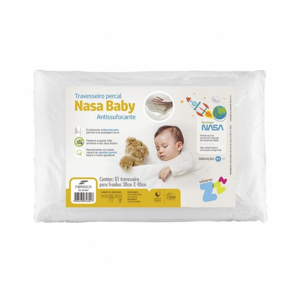 Travesseiro Infantil Algodão Percal Nasa Baby Fibrasca - Branco