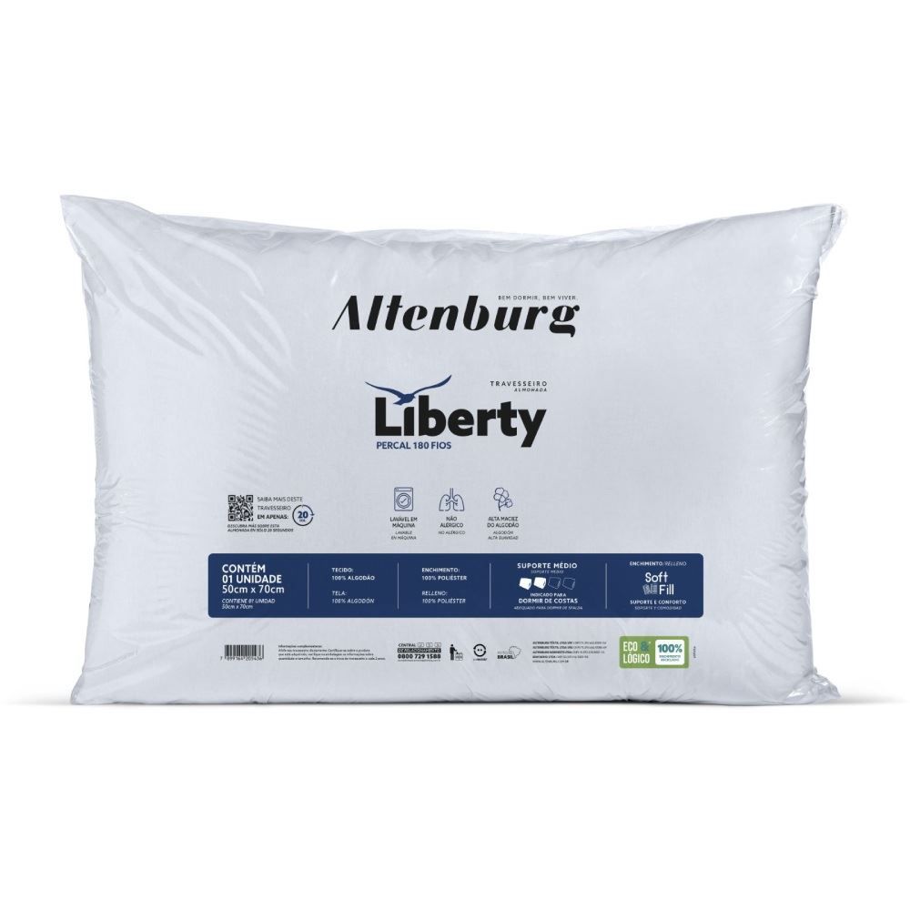 Travesseiro Percal 180 Fios 50X90 Liberty Altenburg - Branco