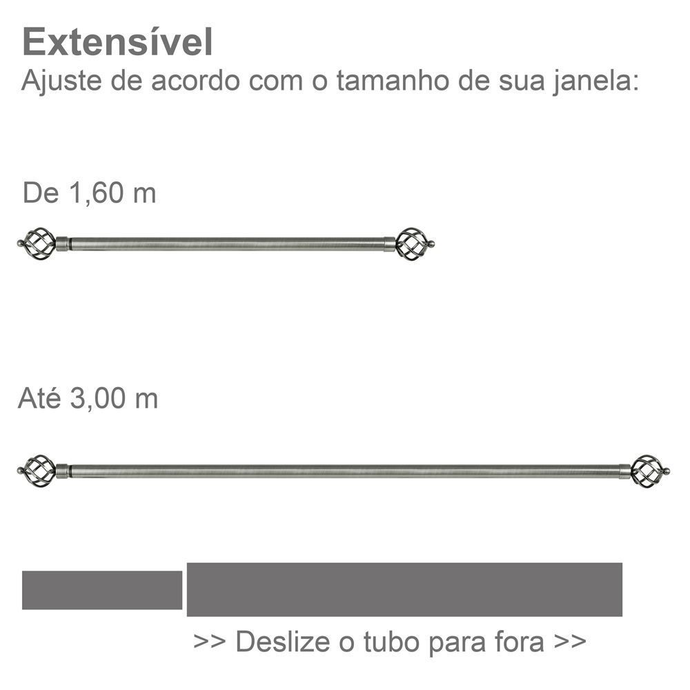 Varão Extensivo 1,60 a 3,00m Coroa Evolux - Cromado