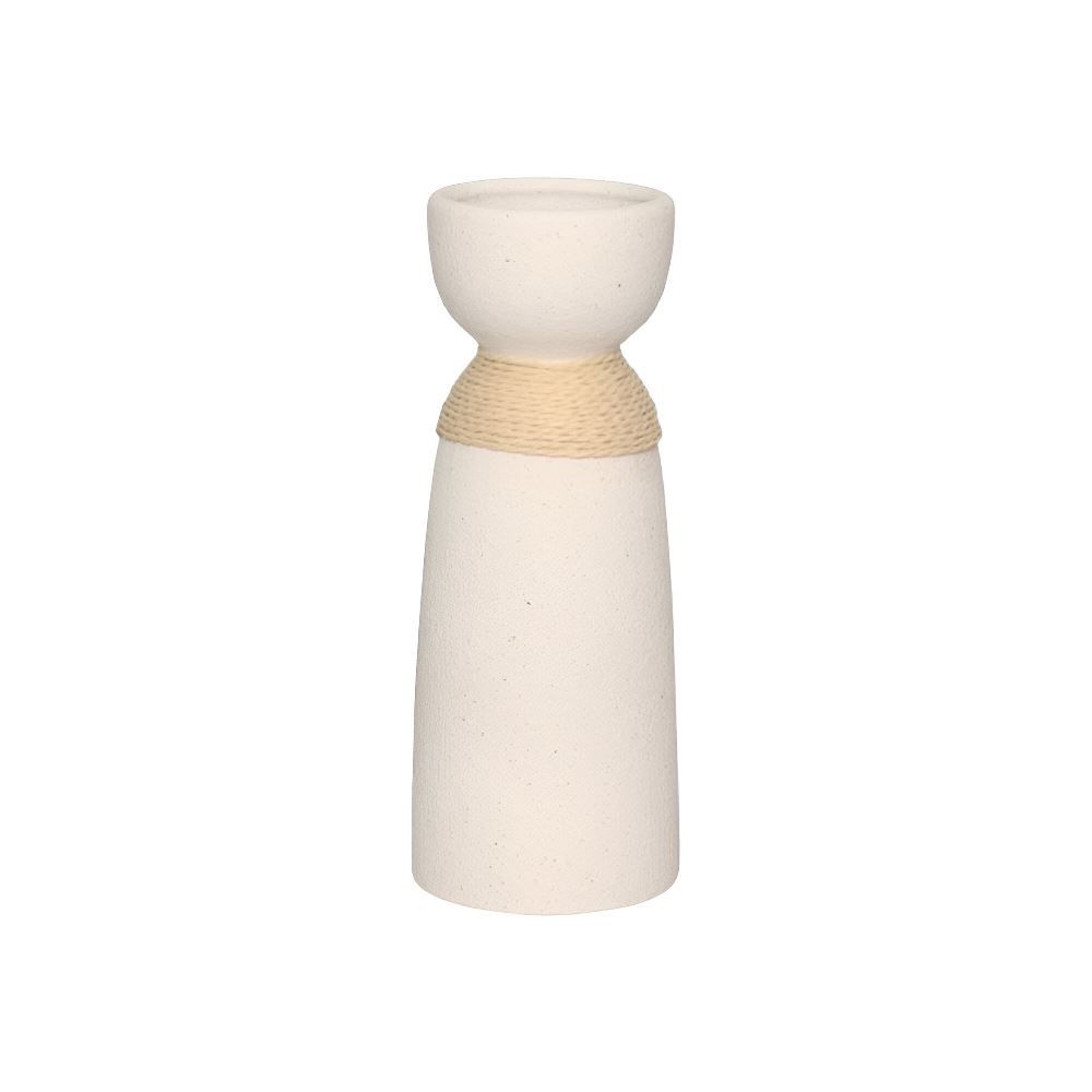 Vaso De Cerâmica Mikonos Sisal Hauskraft 20,5 Cm - Branco