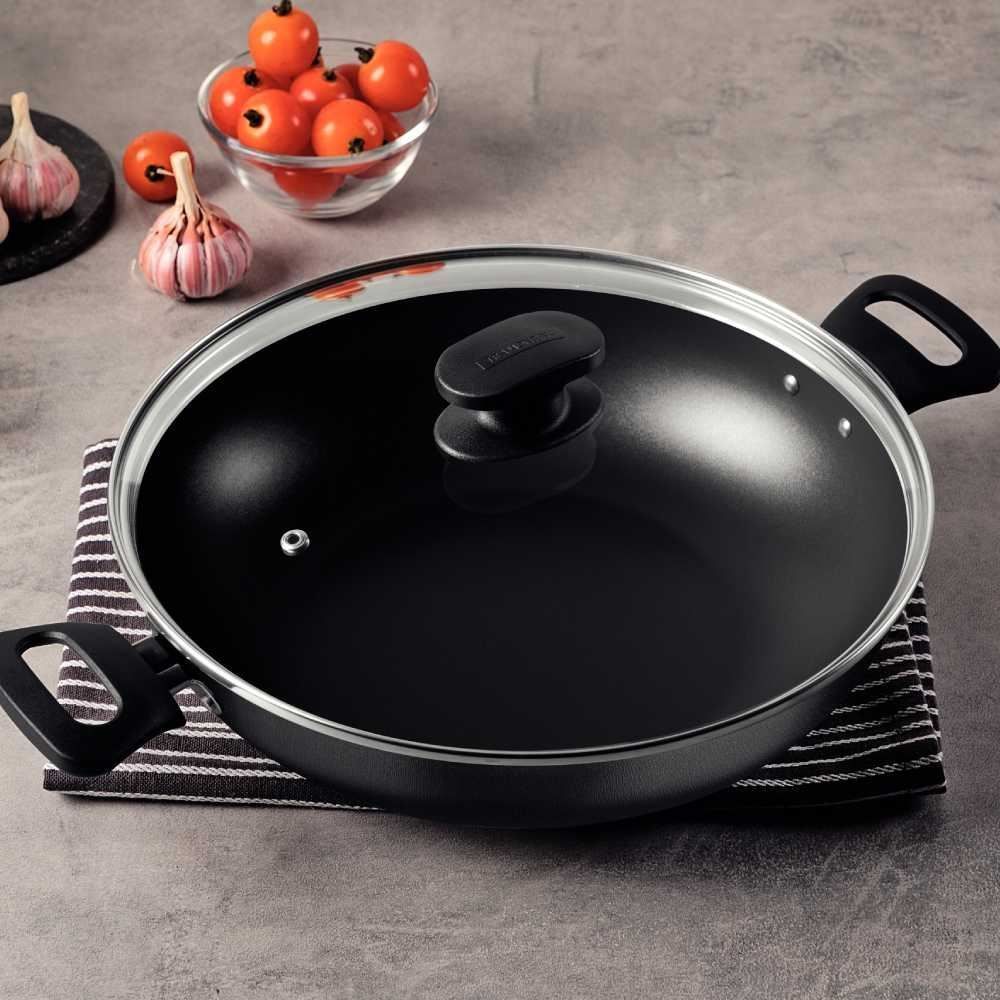 Wok Com Tampa De Vidro Loreto Tramontina 3,3 Litros - Grafite