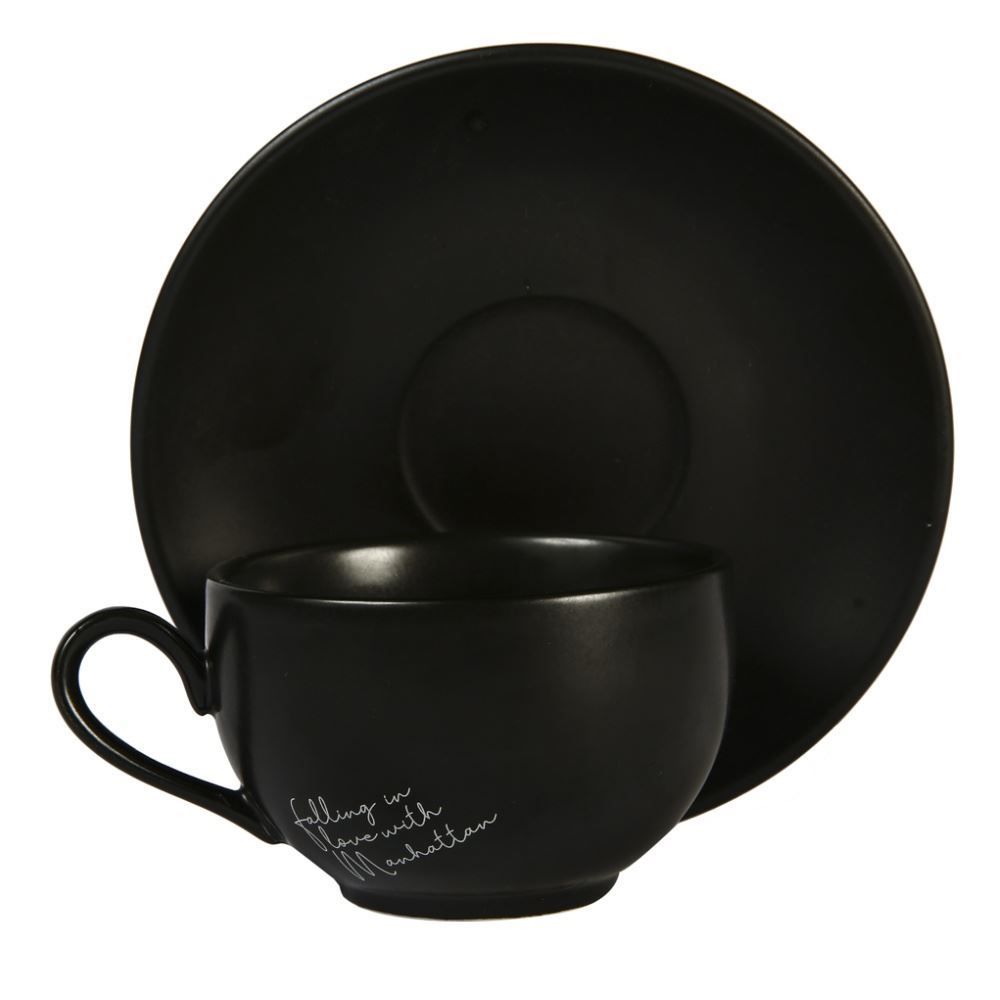 Xícara Com Pires Porcelana Manhattan Hauskraft 160 Ml - Preto