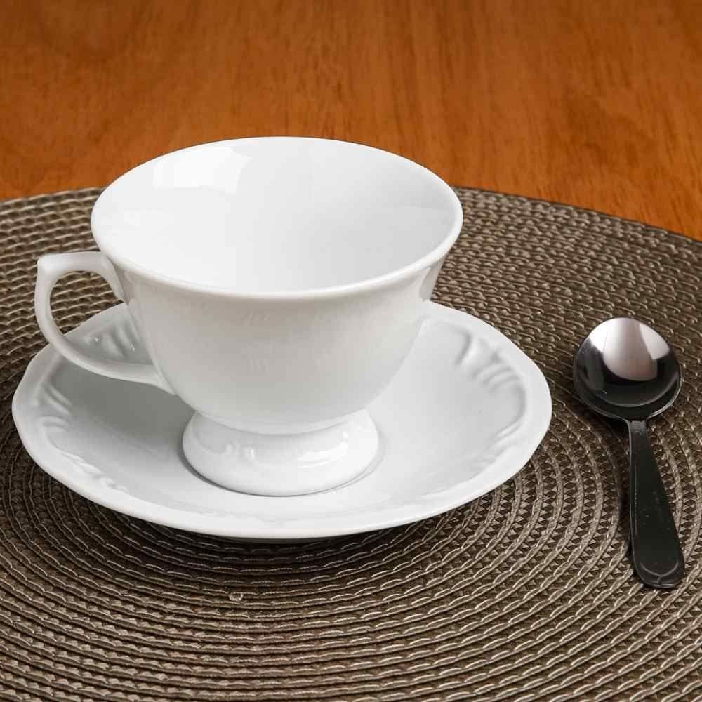 Xícara De Chá Com Pires De Porcelana Pomerode Schmidt 200 Ml - Branco