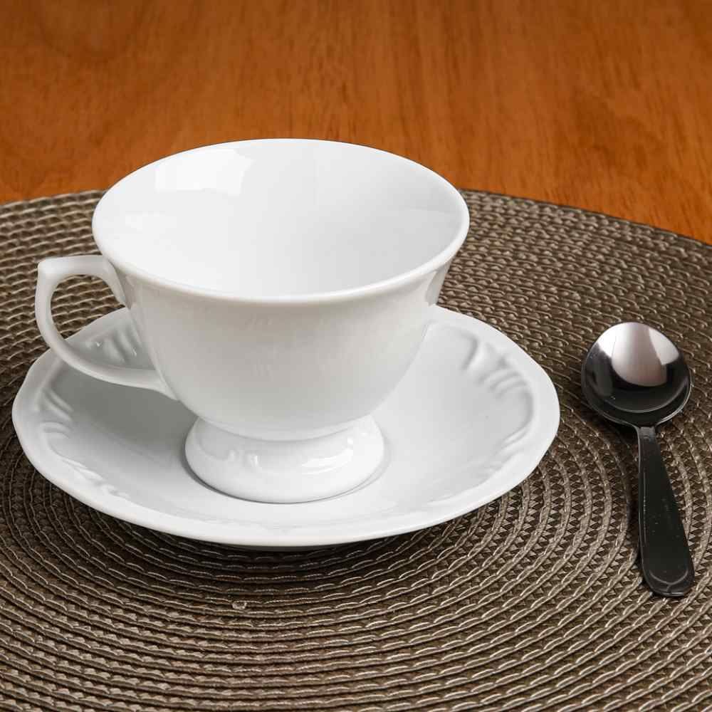 Xícara De Chá Com Pires De Porcelana Pomerode Schmidt 200 Ml - Branco