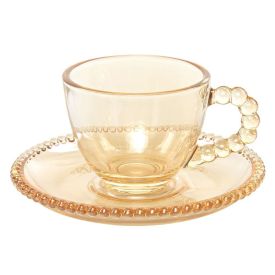 Xícara De Café Com Pires Wolff Pearl Âmbar 80Ml - Cristal