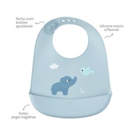 Babador Em Silicone Com Pega-Migalhas Cloudy Buba - Azul Claro