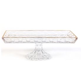 Bandeja Com Pé Diamond Com Filete Dourado Lyor 34,5Cm - Cristal 