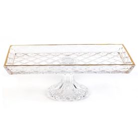 Bandeja Com Pé Diamond Com Filete Dourado Lyor 34,5Cm - Cristal 