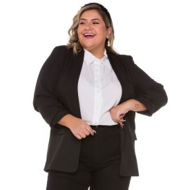 Blazer Alfaiataria Plus Size Manga Franzida Patrícia Foster Mais