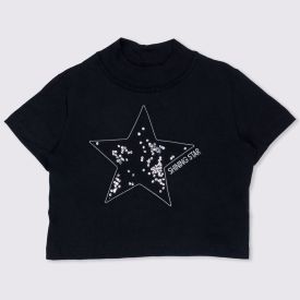 Blusa Cropped 4 a 10 anos Malha com Bordado Marmelada Preto