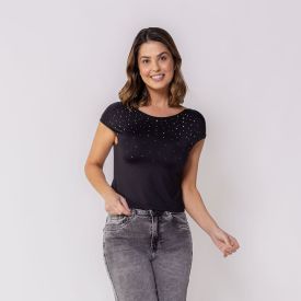 Blusa Feminina Em Microfibra Com Strass Boby Blues