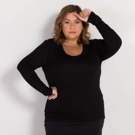 Blusa Plus Size Decote Redondo Viscose Patrícia Foster Mais Preto