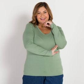 Blusa Plus Size Decote Redondo Viscose Patrícia Foster Mais Verde Lirio