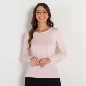 Blusa Viscose Manga Longa Básica Patrícia Foster Rosa Shady