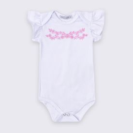 Body Bebê Menina Manga Curta Flores Trick Nick Branco