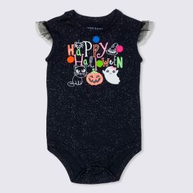 Body de Bebê Menina Brilha no Escuro Halloween Yoyo Baby Preto