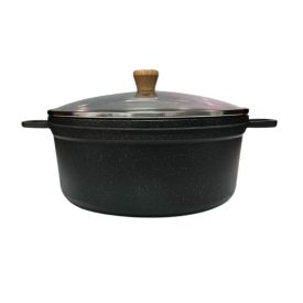 Caçarola Cava Antiadrente Com Tampa De Vidro 24Cm - PRETO