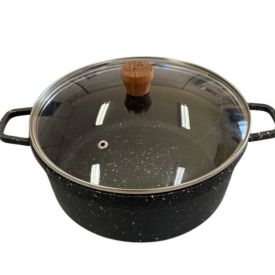 Caçarola Cava Antiadrente Com Tampa De Vidro 24Cm - PRETO