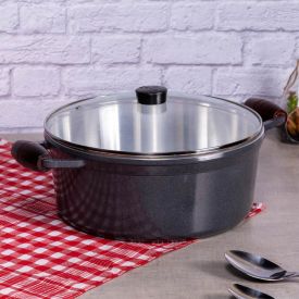 Caçarola Com Alça E Tampa De Vidro Cava 24Cm - Grafite