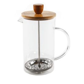 Cafeteira Prensa Francesa Tampa De Bambu Wolff 600Ml - Transparente e Bambu