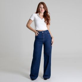Calça Feminina Wide Leg Jeans Sawary