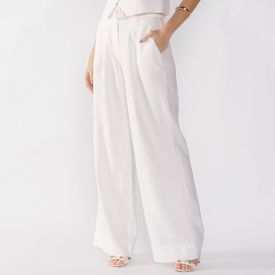 Cal&ccedil;a Feminina Wide Leg Com Cinto Patricia Foster Off White