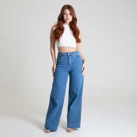 Calça Feminina Wide Leg Jeans Sawary