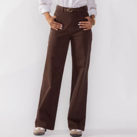 Cal&ccedil;a Feminina Wide Leg Sarja Patricia Foster Marrom Escuro