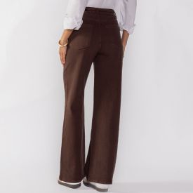 Cal&ccedil;a Feminina Wide Leg Sarja Patricia Foster Marrom Escuro