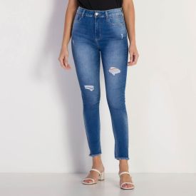Calça Jeans Cigarrete Feminina Push Up Sawary Azul Medio