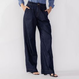 Cal&ccedil;a Jeans Wide Leg Feminina Patricia Foster Azul Escuro