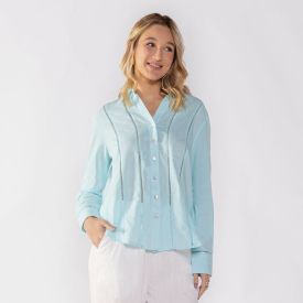 Camisa Feminina Manga Longa Com Detalhe Patricia Foster Agua Viva