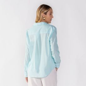 Camisa Feminina Manga Longa Com Detalhe Patricia Foster Agua Viva