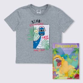 Camiseta 1 a 3 anos Silk Dino Brinde Livro Yoyo Kids Mescla