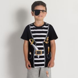 Camiseta 4 a 10 anos Malha Pirata Tapa Olho Hot Dog Quantum