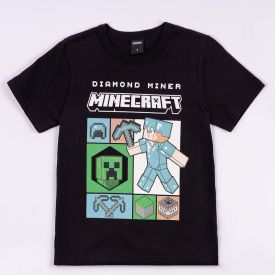 Camiseta Minecraft Infantil 6 a 12 anos Preto