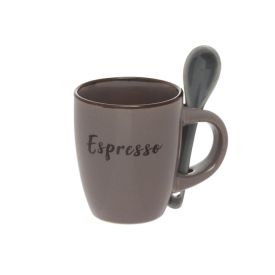 Caneca Com Colher De Cerâmica Espresso Hauskraft 100Ml - Marrom