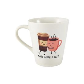 Caneca Cônica Muito Amor e Café Lv Porcelanas - 290Ml