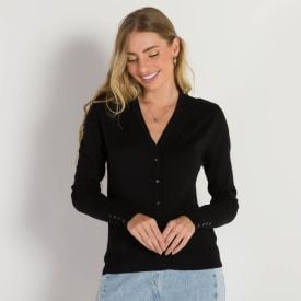 Cardigan Básico Patricia Foster Preto