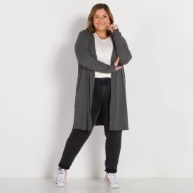 Cardigan Plus Size Canelado Patrícia Foster Mais Mescla Chumbo